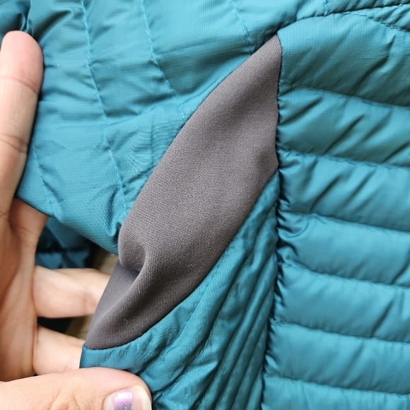 Eddie Bauer teal stormdown 800 mid-length down hooded lightweight coat XS - Picture 7 of 13